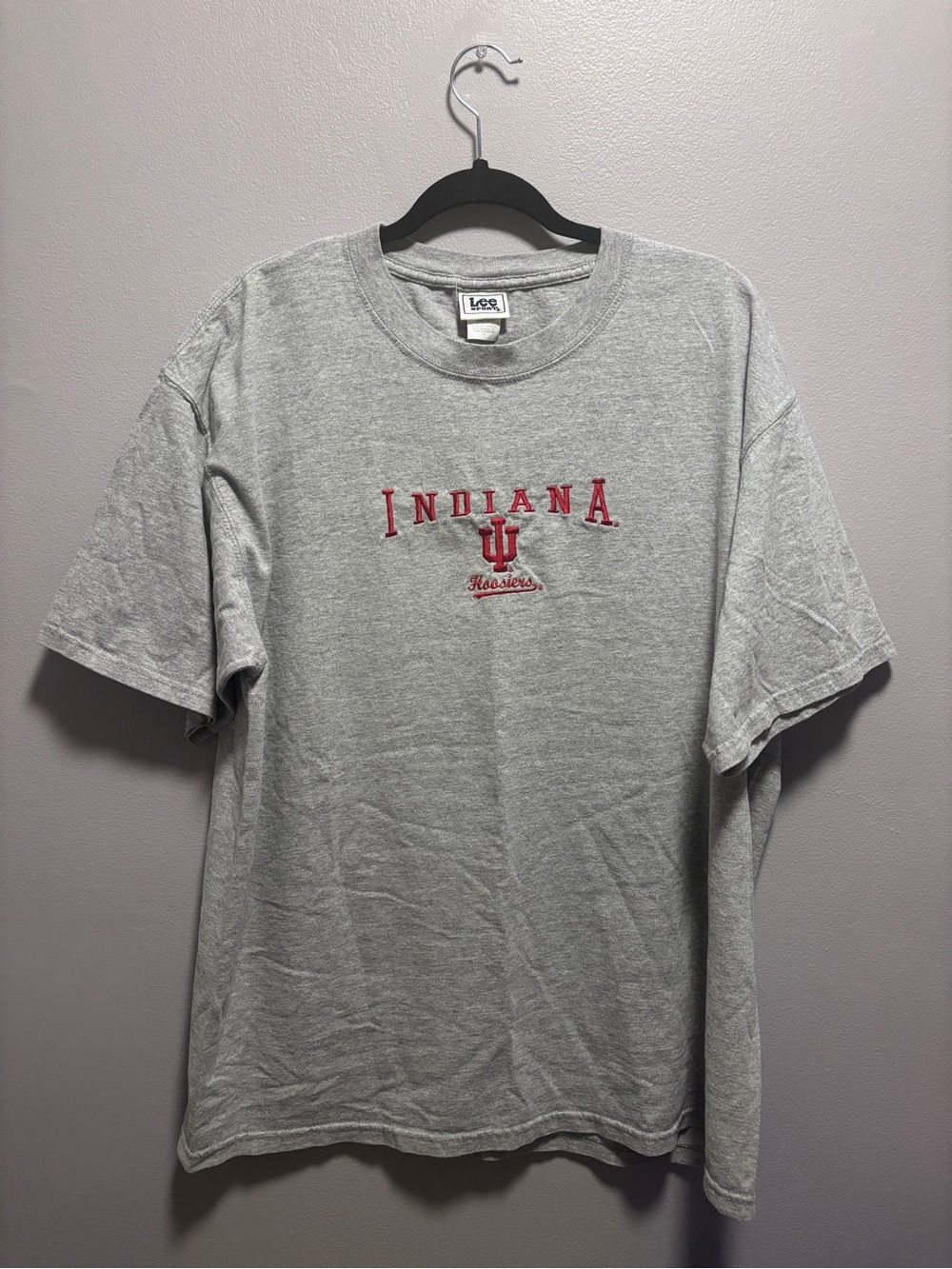 Lee Sport Men’s Indiana Hoosiers Gray Crewneck T-Shirt with Embroidered Logo XL
